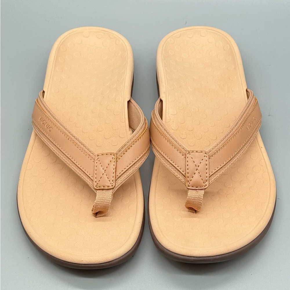 Vionic Tide Toe Post Flip Flop Orthotic Sandals Beige Womans sz 8